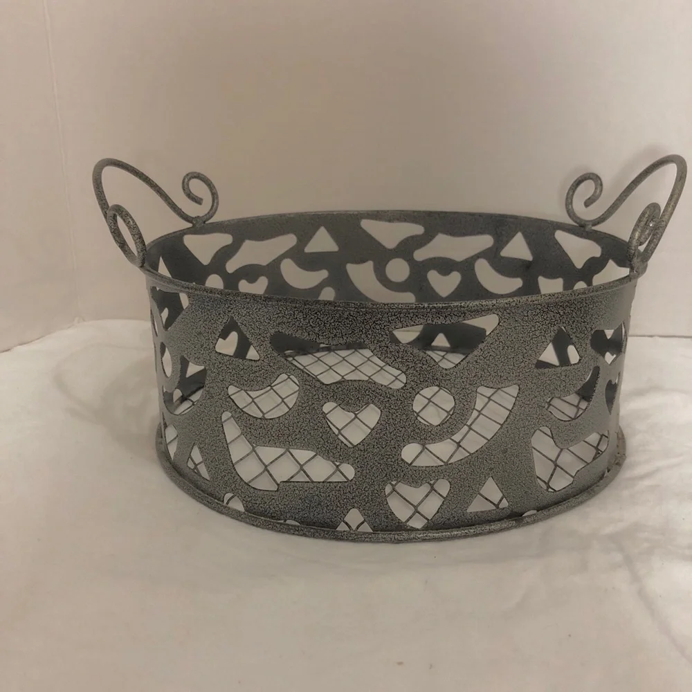 Metal Tray Basket With Handles 10”  Wide Home Decorative Accent